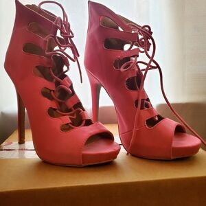 Lola Shoetique Vibrant Pink Lace-Up Heels